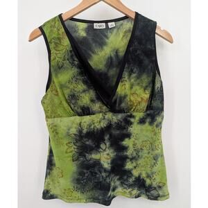 Cato Green Black Floral Tie-Dye Surplice Tank Top Size Medium V-Neck Festival